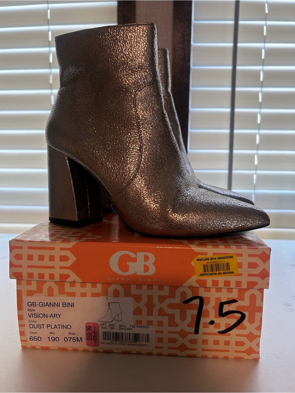 Gianni Bini Dust Platino Pointed Toe Block Heel Ankle Boots